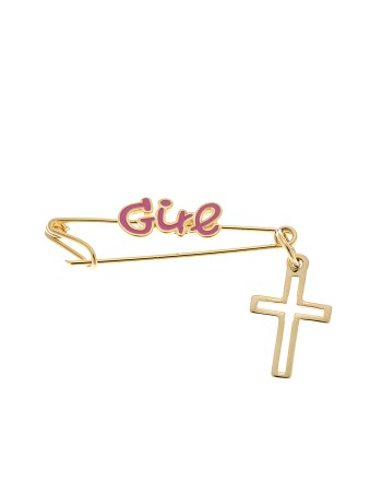 Παραμάνα SENZA κίτρινο επιχρυσωμένο ασήμι 925, Girl και λευκό ματάκι - SSR2301GC