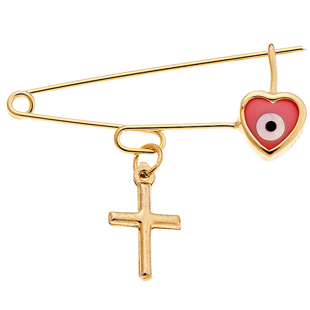 Παραμάνα Senza Silver 925 Gold Plated Με ροζ μάτι και σταυρό - SSR2302GC