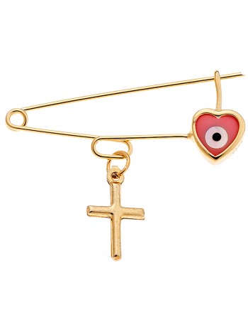 Παραμάνα Senza Silver 925 Gold Plated Με ροζ μάτι και σταυρό - SSR2302GC