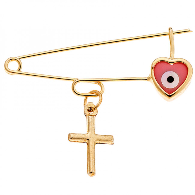 Παραμάνα Senza Silver 925 Gold Plated Με ροζ μάτι και σταυρό - SSR2302GC