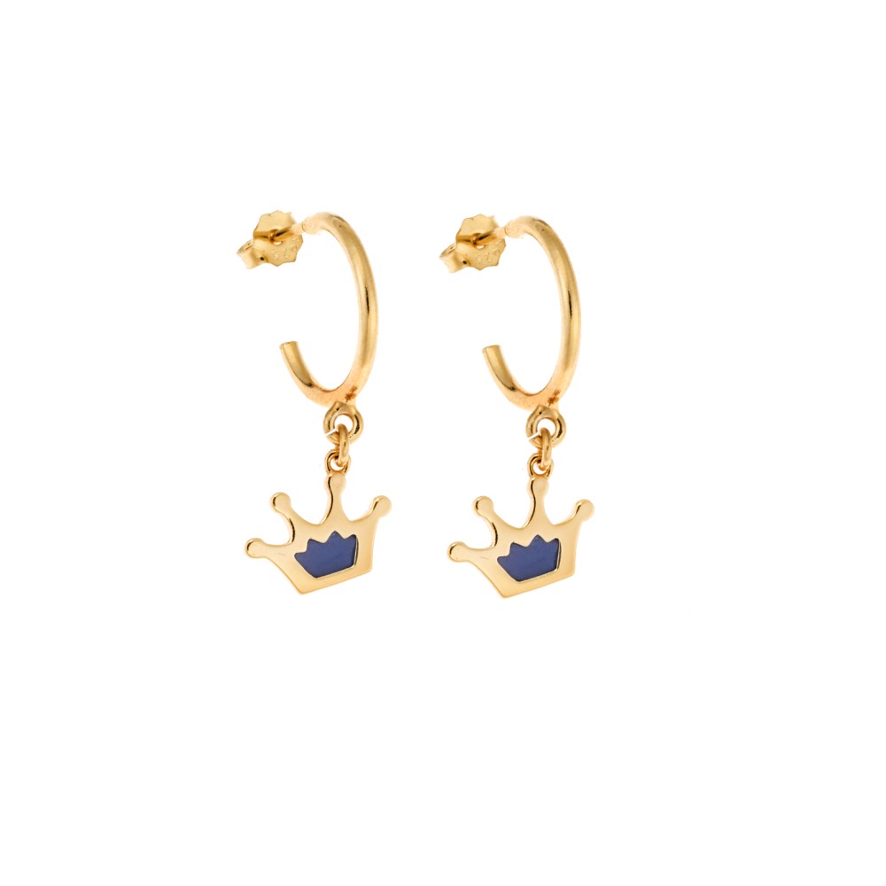 Σκουλαρίκια Senza Silver 925 Επιχρυσωμένα με Μπλε Κορώνα - SSR2316GBKR