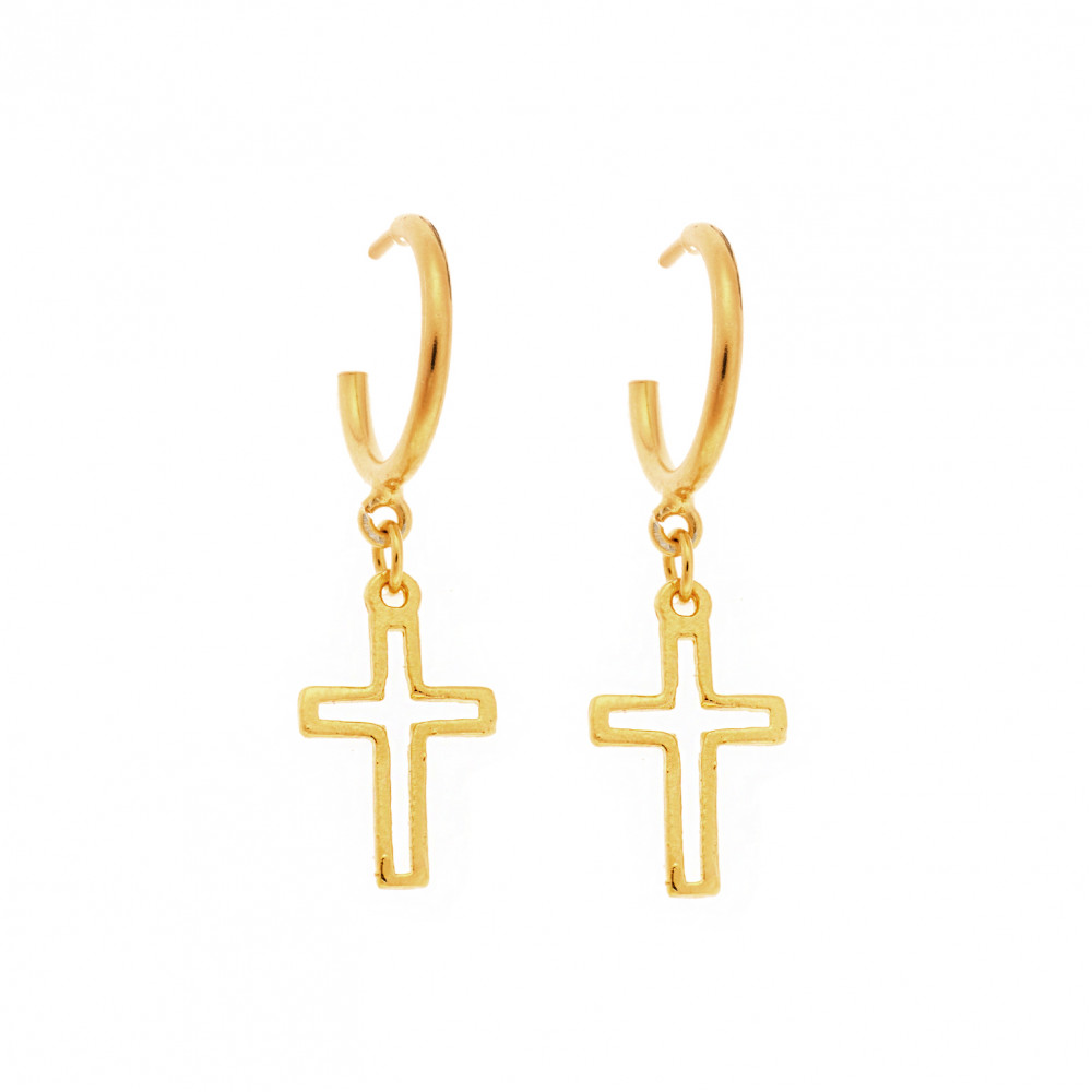 Σκουλαρίκια Κρίκοι Senza επιχρυσωμένο ασήμι 925, σταυρός - SSR2356GDKR