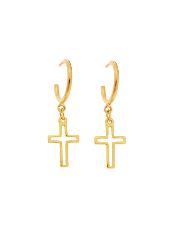 Σκουλαρίκια Κρίκοι Senza επιχρυσωμένο ασήμι 925, σταυρός - SSR2356GDKR