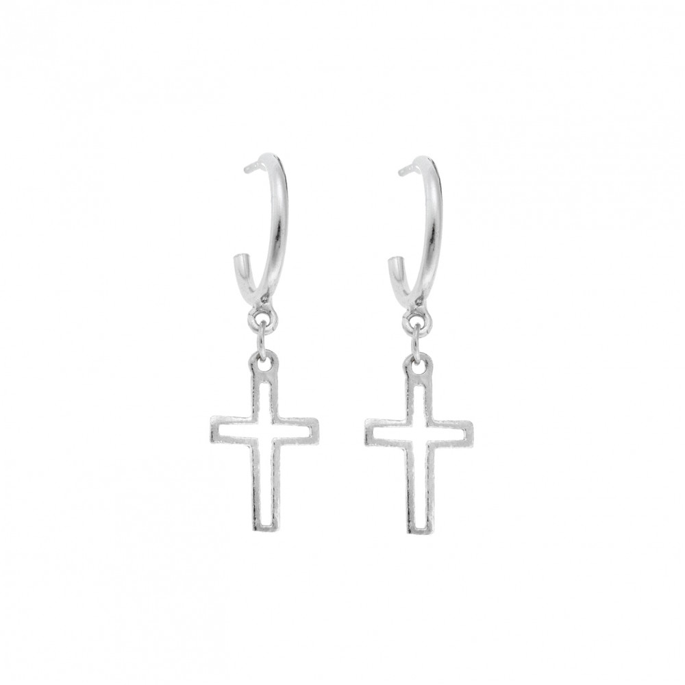 Σκουλαρίκια Κρίκοι Senza ασήμι 925, σταυρός - SSR2356SRKR