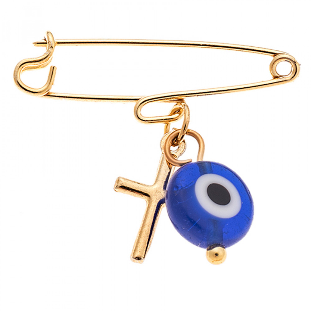 Παραμάνα Senza Silver 925 Gold Plated Σταυρός με Μπλε μάτι - SSR2366GDB