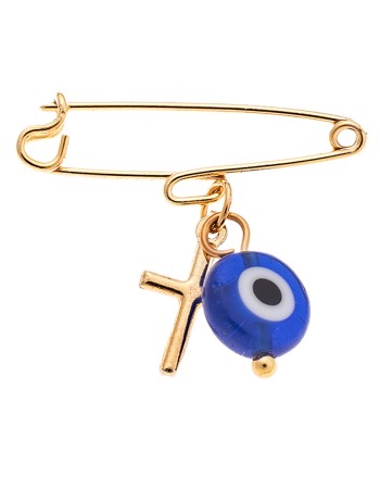 Παραμάνα Senza Silver 925 Gold Plated Σταυρός με Μπλε μάτι - SSR2366GDB