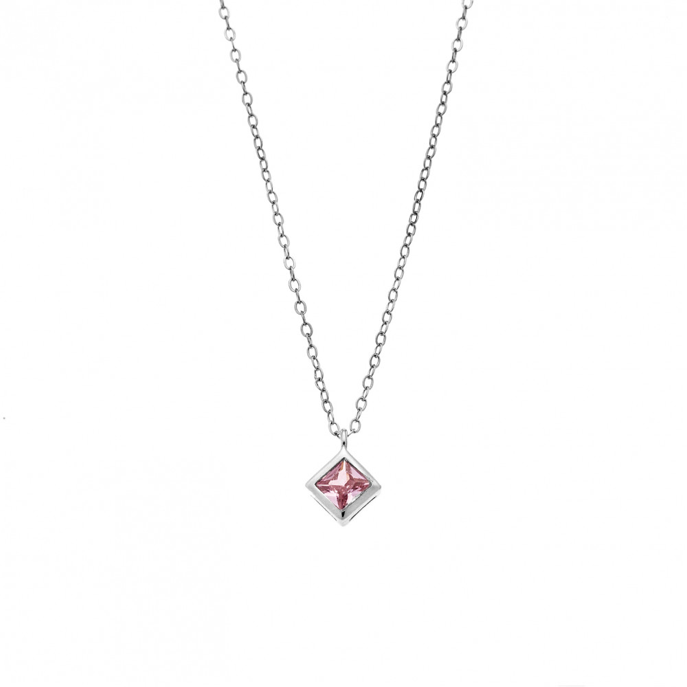 Μενταγιόν Senza Silver 925 τετράγωνο με ροζ Πέτρα - SSR2476-12SR