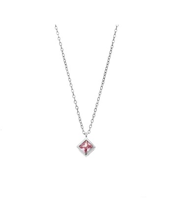 Μενταγιόν Senza Silver 925 τετράγωνο με ροζ Πέτρα - SSR2476-12SR