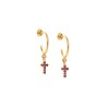 Σκουλαρίκια Κρίκοι Senza επιχρυσωμένο ασήμι 925, σταυρουδάκι με φούξια ζιργκόν - SSR2479GFKR