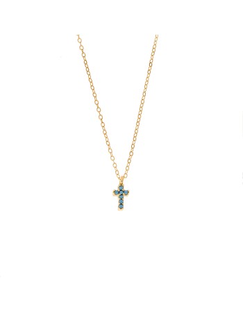 Μενταγιόν Senza Silver 925, επιχρυσωμένο σταυρουδάκι με τυρκουάζ ζιργκόν - SSR2479GT