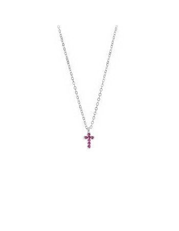 Μενταγιόν Senza Silver 925, σταυρουδάκι με φούξια ζιργκόν - SSR2479SF