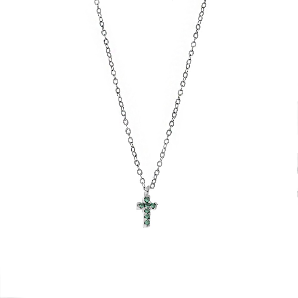 Μενταγιόν Senza Silver 925, σταυρουδάκι με πράσινα ζιργκόν - SSR2479SGN