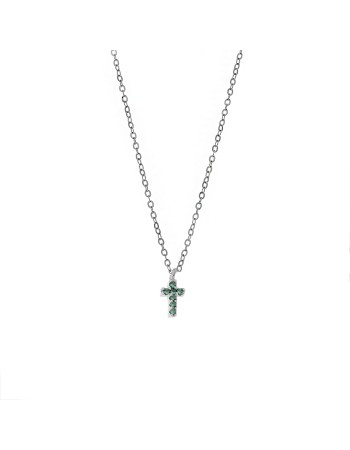 Μενταγιόν Senza Silver 925, σταυρουδάκι με πράσινα ζιργκόν - SSR2479SGN