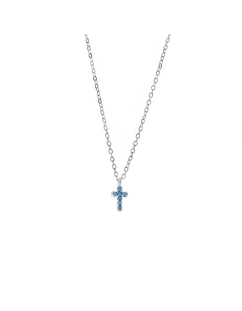 Μενταγιόν Senza Silver 925, σταυρουδάκι με τυρκουάζ ζιργκόν - SSR2479ST
