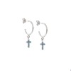 Σκουλαρίκια Κρίκοι Senza ασήμι 925, σταυρουδάκι με τυρκουάζ ζιργκόν - SSR2479STKR