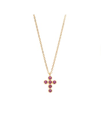 Μενταγιόν Senza Silver 925, επιχρυσωμένο σταυρουδάκι με φούξια ζιργκόν - SSR2480GF