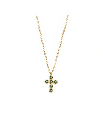 Μενταγιόν Senza Silver 925, επιχρυσωμένο σταυρουδάκι με πράσινα ζιργκόν - SSR2480GGN