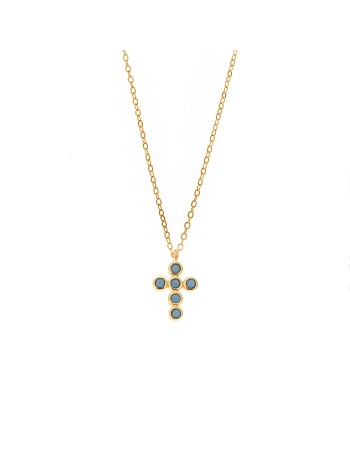 Μενταγιόν Senza Silver 925, επιχρυσωμένο σταυρουδάκι με τυρκουάζ ζιργκόν - SSR2480GT