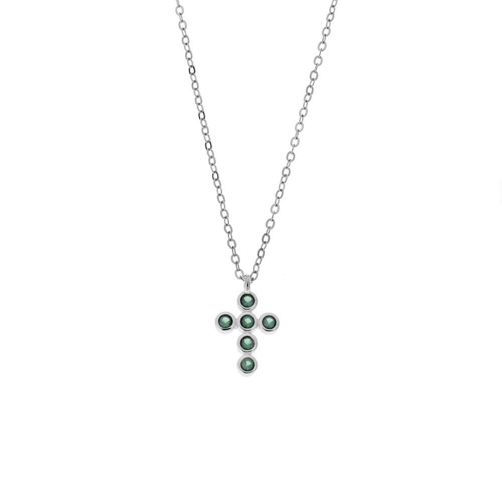 Μενταγιόν Senza Silver 925, σταυρουδάκι με πράσινα ζιργκόν - SSR2480SGN