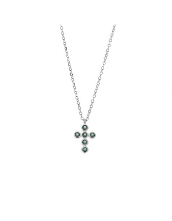Μενταγιόν Senza Silver 925, σταυρουδάκι με πράσινα ζιργκόν - SSR2480SGN