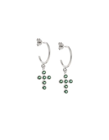 Σκουλαρίκια Κρίκοι Senza ασήμι 925, σταυρουδάκι με πράσινα ζιργκόν - SSR2480SGNKR