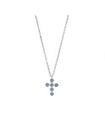 Μενταγιόν Senza Silver 925, σταυρουδάκι με τυρκουάζ ζιργκόν - SSR2480ST