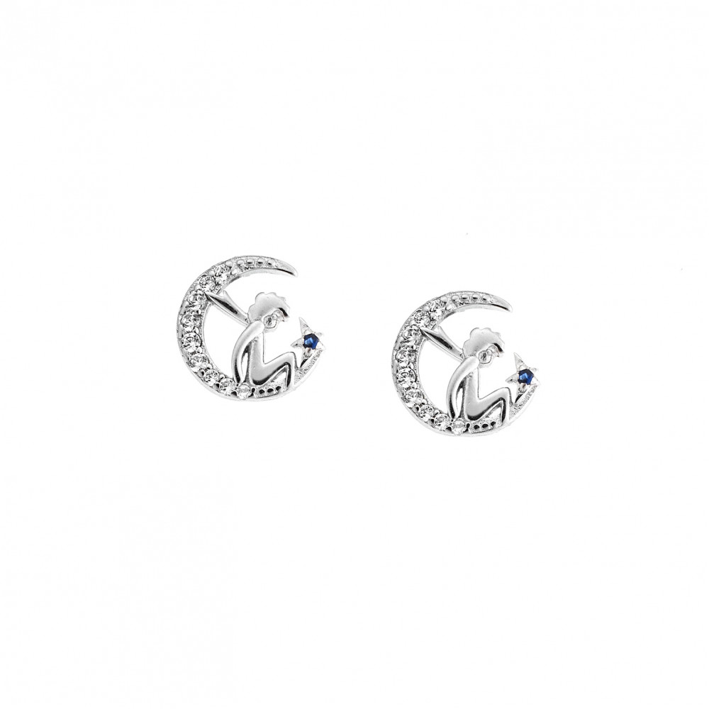 Σκουλαρίκια Γυναικεία SENZA ασήμι 925, φεγγάρι με λευκά ζιργκόν - SSR2646SR