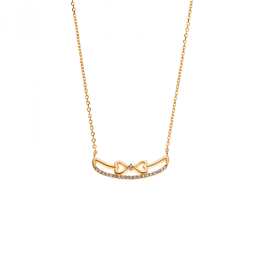 Κολιέ Γυναικείο SENZA ασήμι 925 επιχρυσωμένο, διπλή καρδιά με ζιργκόν - SSR2731GD