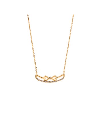 Κολιέ Γυναικείο SENZA ασήμι 925 επιχρυσωμένο, διπλή καρδιά με ζιργκόν - SSR2731GD