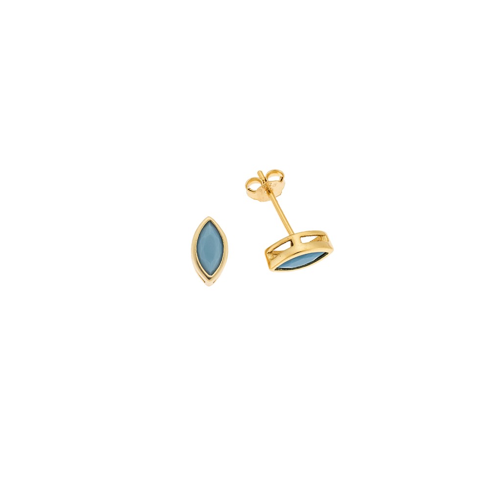 Σκουλαρίκια SENZA επιχρυσωμένο ασήμι 925, φύλλο με τυρκουάζ ζιργκόν - SSR2768-3GD