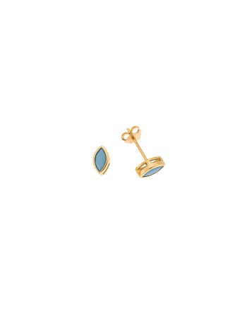 Σκουλαρίκια SENZA επιχρυσωμένο ασήμι 925, φύλλο με τυρκουάζ ζιργκόν - SSR2769-3GD