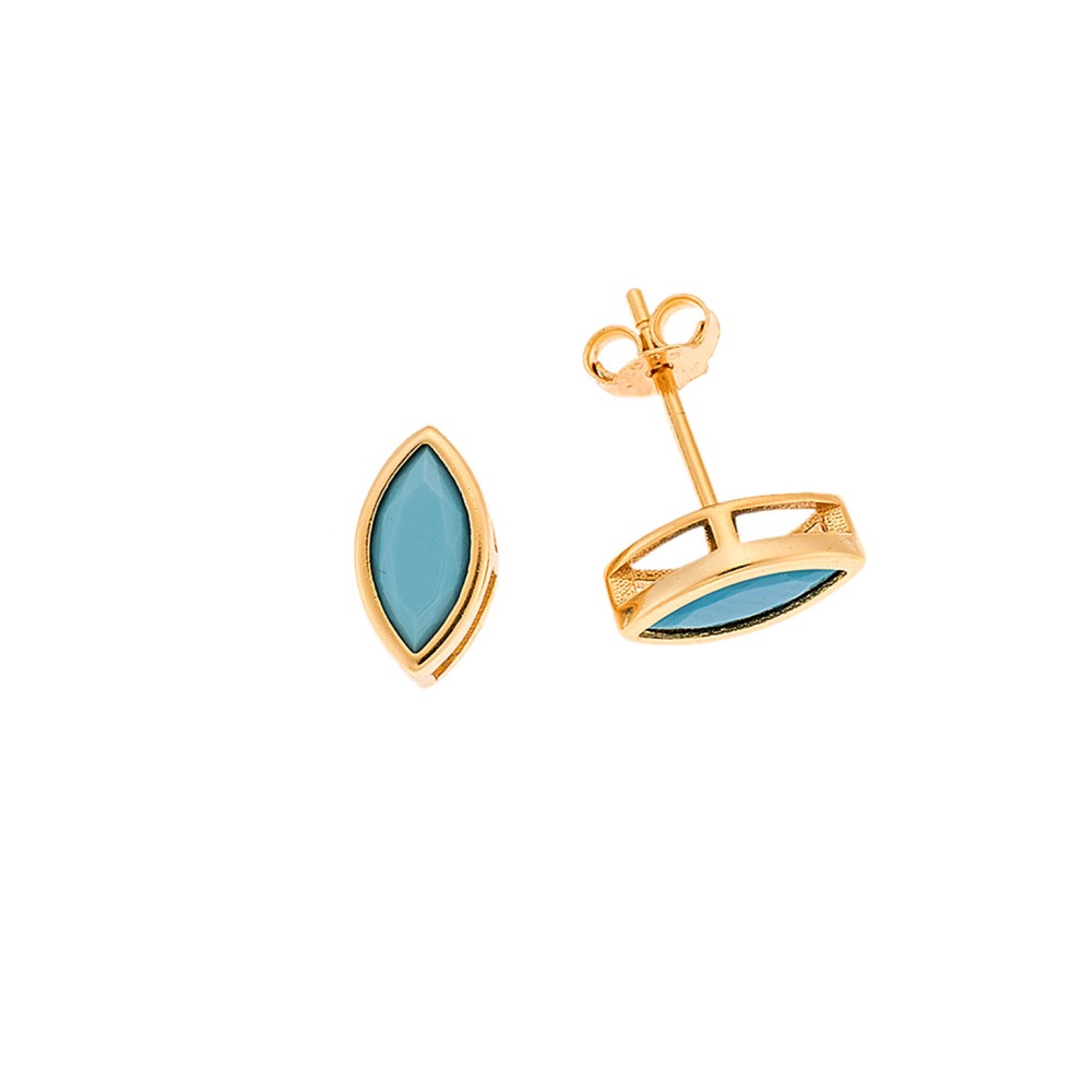 Σκουλαρίκια SENZA επιχρυσωμένο ασήμι 925, φύλλο με τυρκουάζ ζιργκόν - SSR2770-3GD