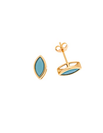 Σκουλαρίκια SENZA επιχρυσωμένο ασήμι 925, φύλλο με τυρκουάζ ζιργκόν - SSR2770-3GD