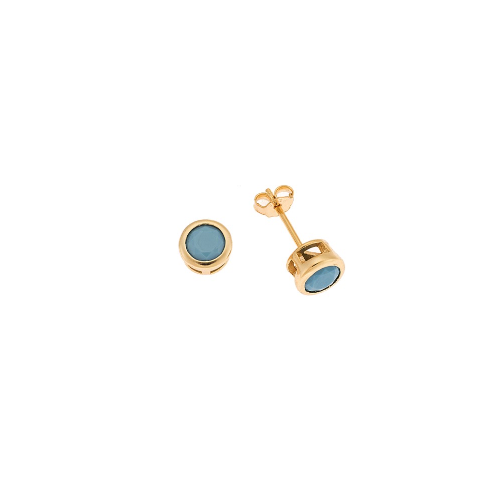 Σκουλαρίκια SENZA επιχρυσωμένο ασήμι 925, μονόπετρο με τυρκουάζ ζιργκόν - SSR2771L-3GD