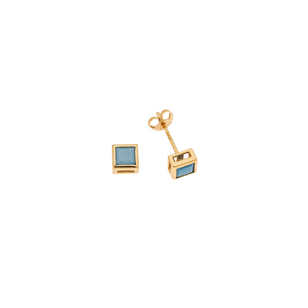 Σκουλαρίκια SENZA επιχρυσωμένο ασήμι 925, τετράγωνο με τυρκουάζ ζιργκόν - SSR2777-3GD