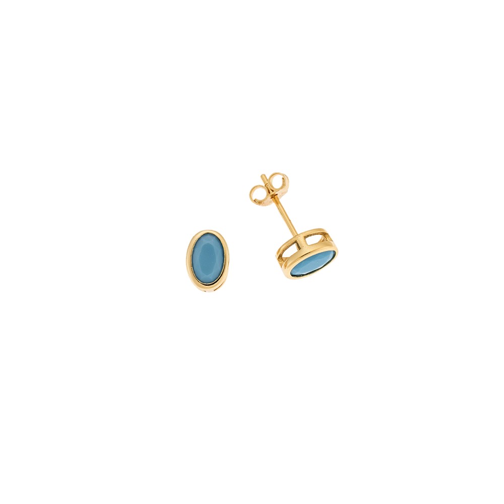 Σκουλαρίκια SENZA επιχρυσωμένο ασήμι 925, οβάλ με τυρκουάζ ζιργκόν - SSR2778-3GD