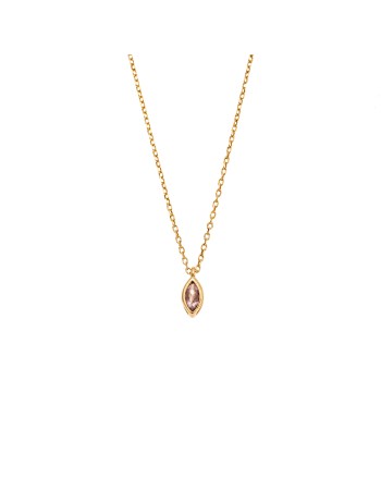 Μενταγιόν Senza Silver 925 Gold Plated, φύλλο με ροζ ζιργκόν - SSR2779-12GD