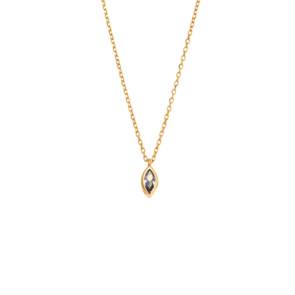 Μενταγιόν Senza Silver 925 Gold Plated, φύλλο με aquamarine ζιργκόν - SSR2779-13GD