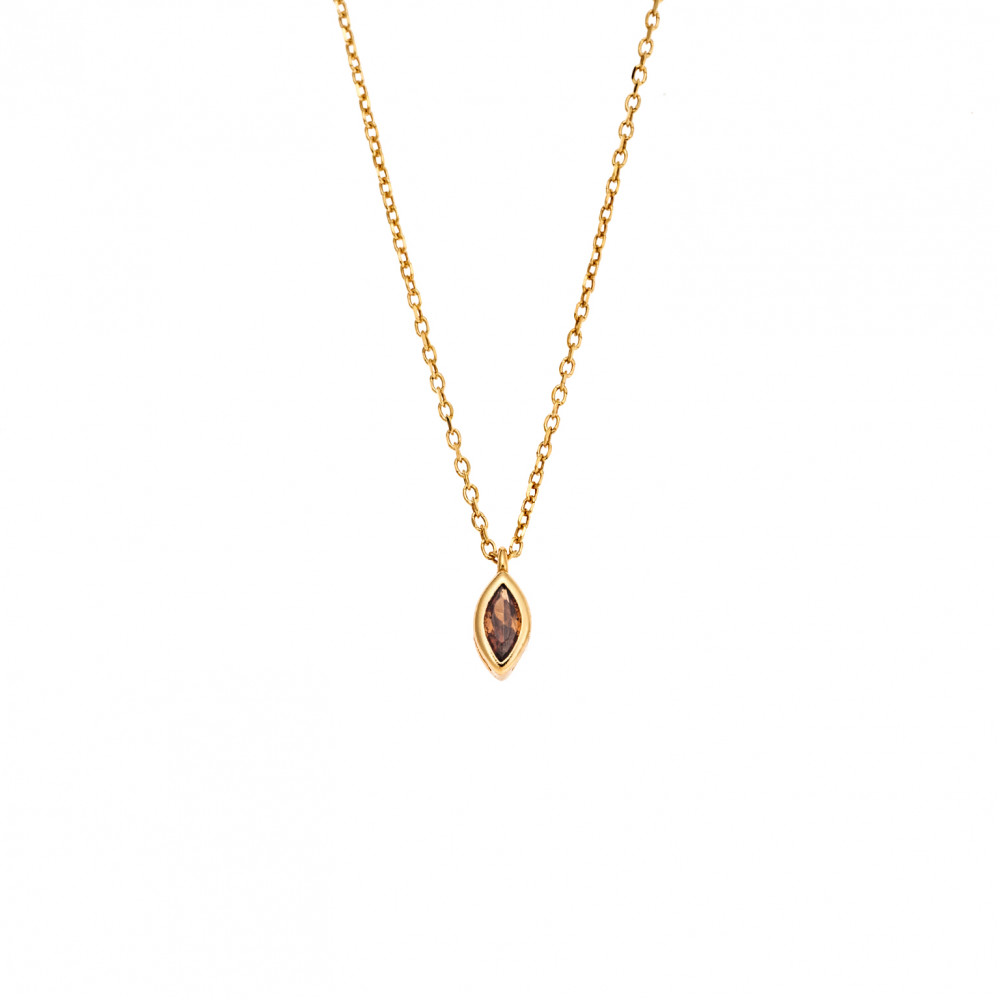 Μενταγιόν Senza Silver 925 Gold Plated, φύλλο με καφέ ζιργκόν - SSR2779-14GD