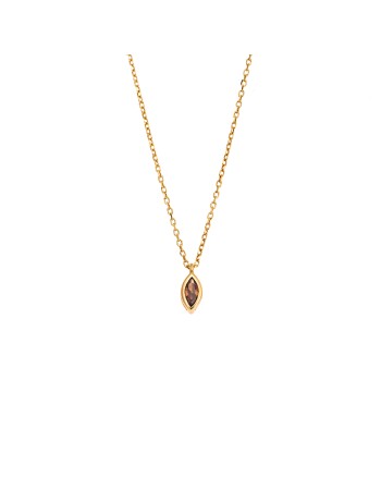 Μενταγιόν Senza Silver 925 Gold Plated, φύλλο με καφέ ζιργκόν - SSR2779-14GD