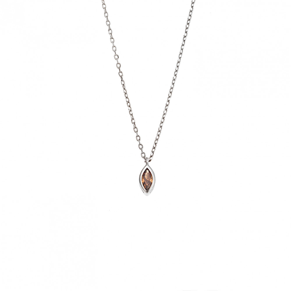 Μενταγιόν Senza Silver 925, φύλλο με καφέ ζιργκόν - SSR2779-14SR