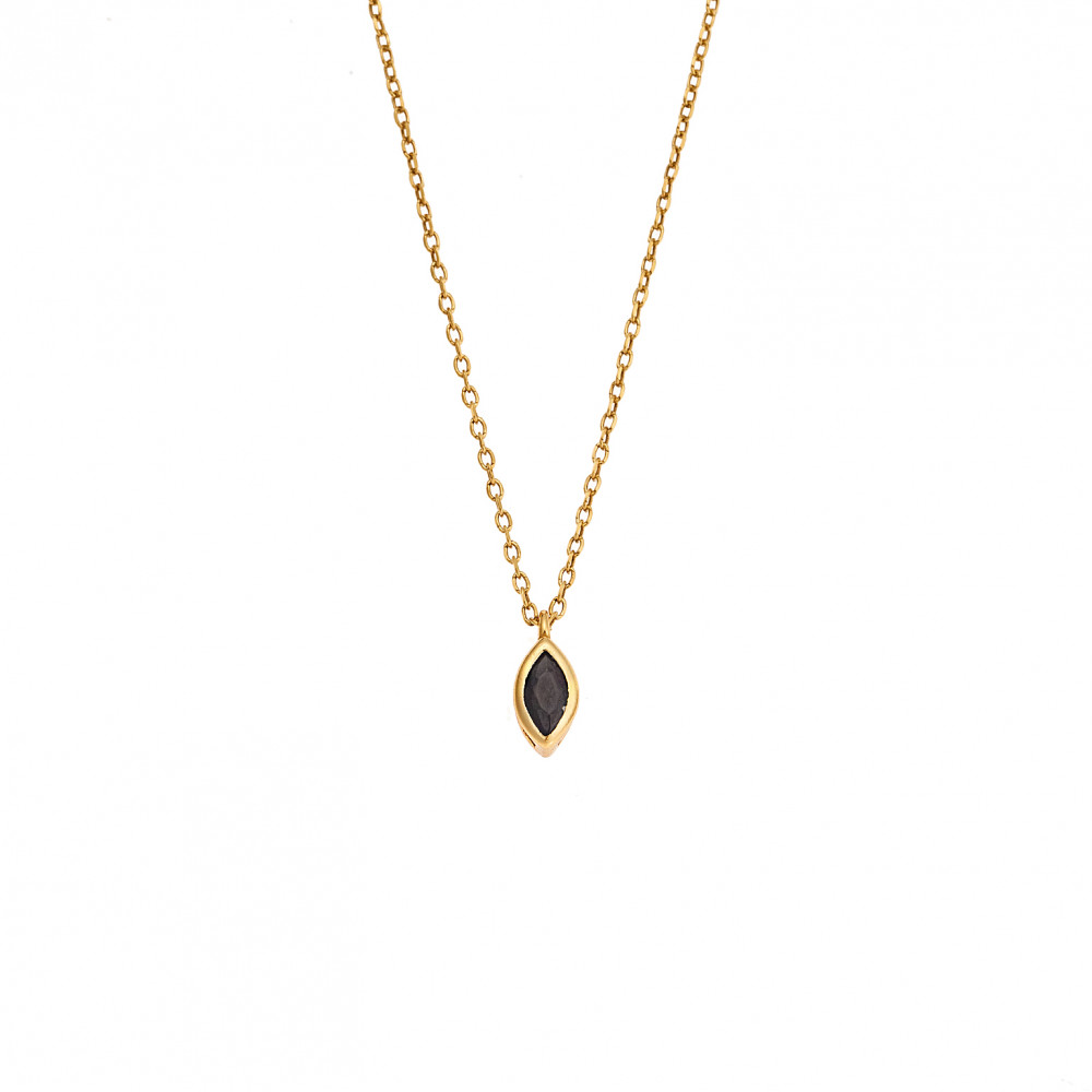 Μενταγιόν Senza Silver 925 Gold Plated, φύλλο με μαύρο ζιργκόν - SSR2779-2GD