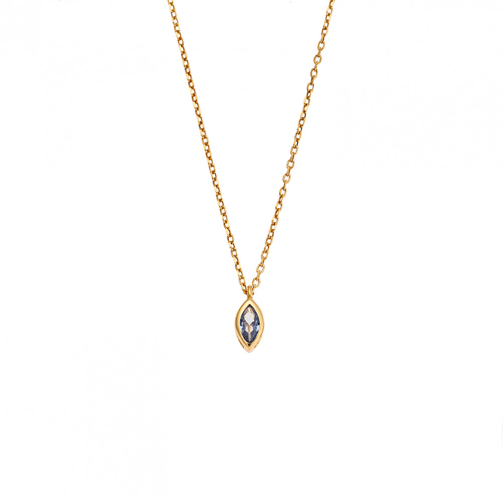 Μενταγιόν Senza Silver 925 Gold Plated, φύλλο με γαλάζιο ζιργκόν - SSR2779-4GD