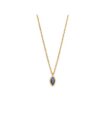 Μενταγιόν Senza Silver 925 Gold Plated, φύλλο με μπλε ζιργκόν - SSR2779-5GD