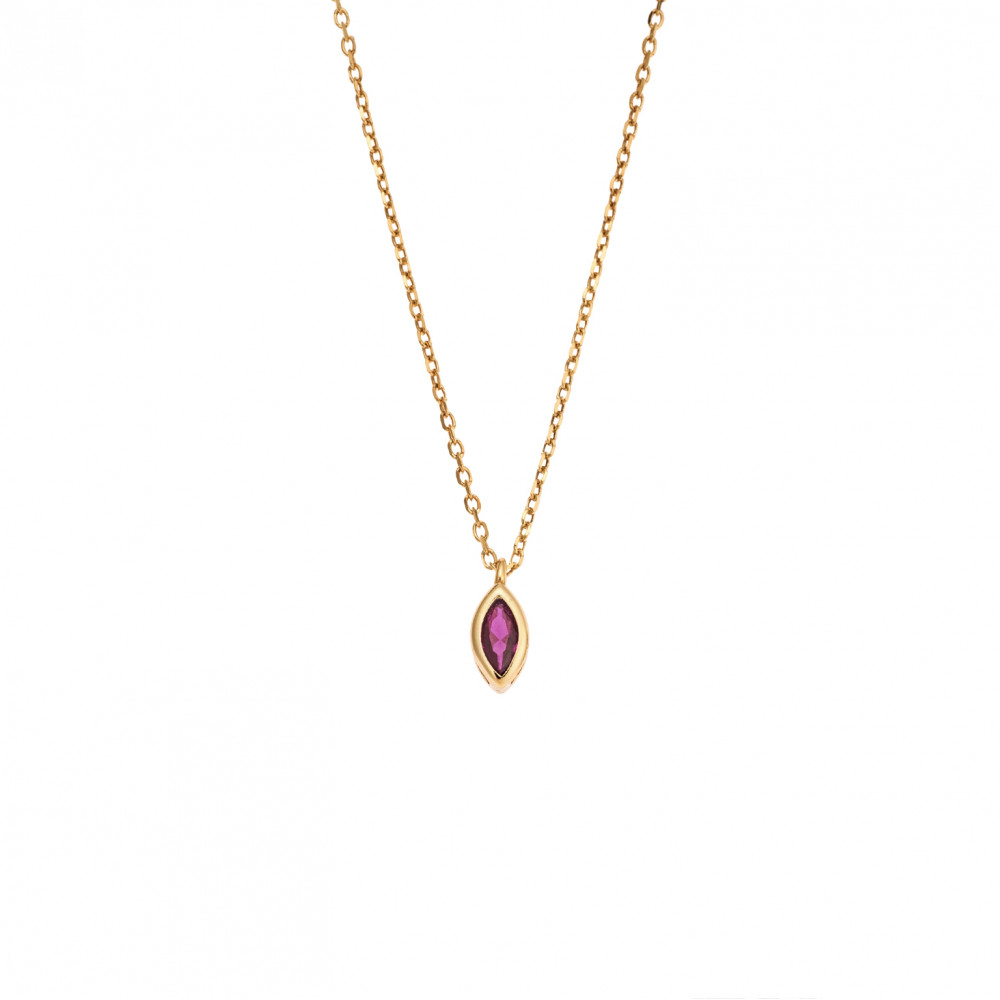 Μενταγιόν Senza Silver 925 Gold Plated, φύλλο με φούξια ζιργκόν - SSR2779-7GD