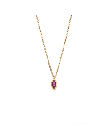 Μενταγιόν Senza Silver 925 Gold Plated, φύλλο με φούξια ζιργκόν - SSR2779-7GD