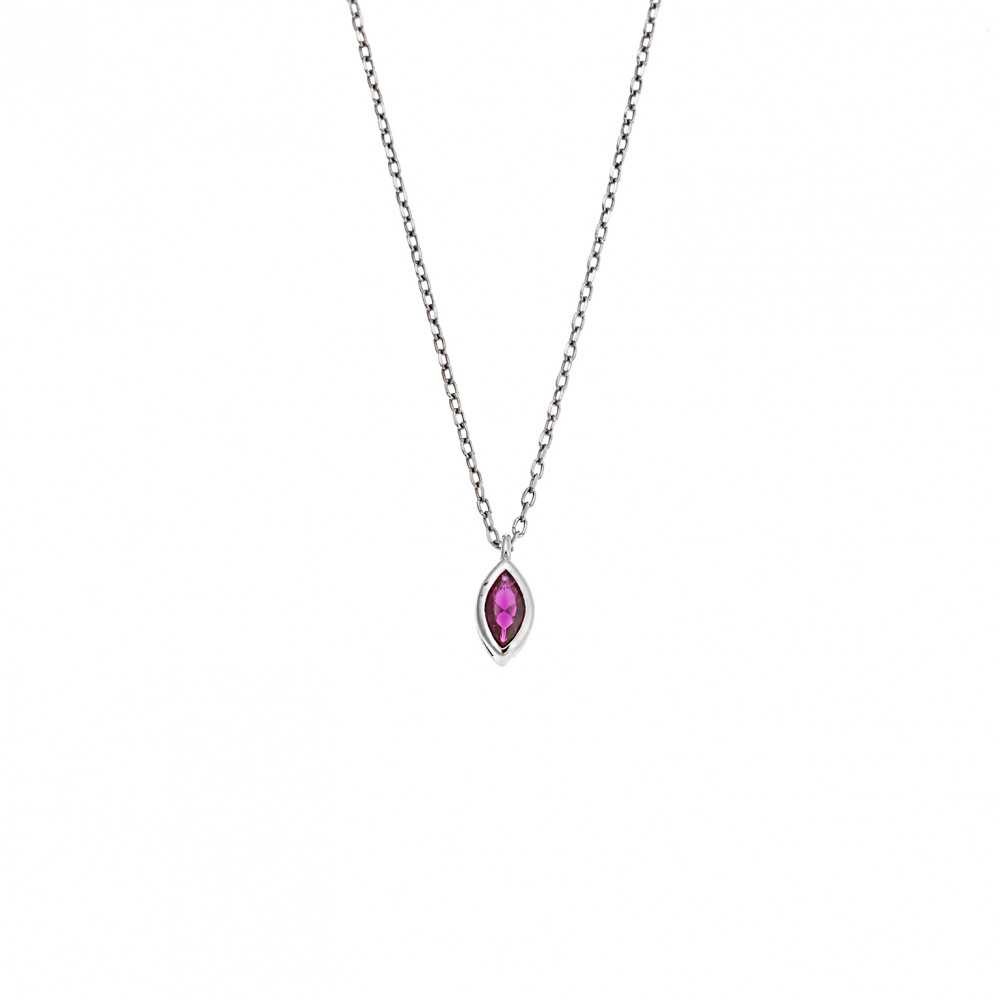 Μενταγιόν Senza Silver 925, φύλλο με φούξια ζιργκόν - SSR2779-7SR