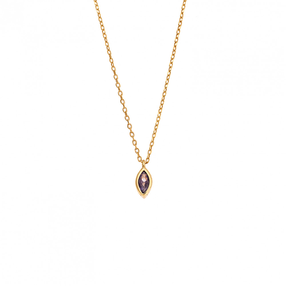 Μενταγιόν Senza Silver 925 Gold Plated, φύλλο με μωβ ζιργκόν - SSR2779-9GD