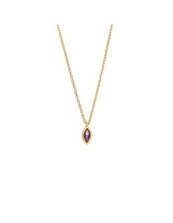 Μενταγιόν Senza Silver 925 Gold Plated, φύλλο με μωβ ζιργκόν - SSR2779-9GD