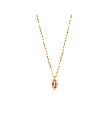 Μενταγιόν Senza Silver 925 Gold Plated, φύλλο με ροζ ζιργκόν - SSR2780-12GD